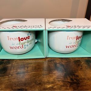 Two oversized Tumbleweed stone wear pet mugs